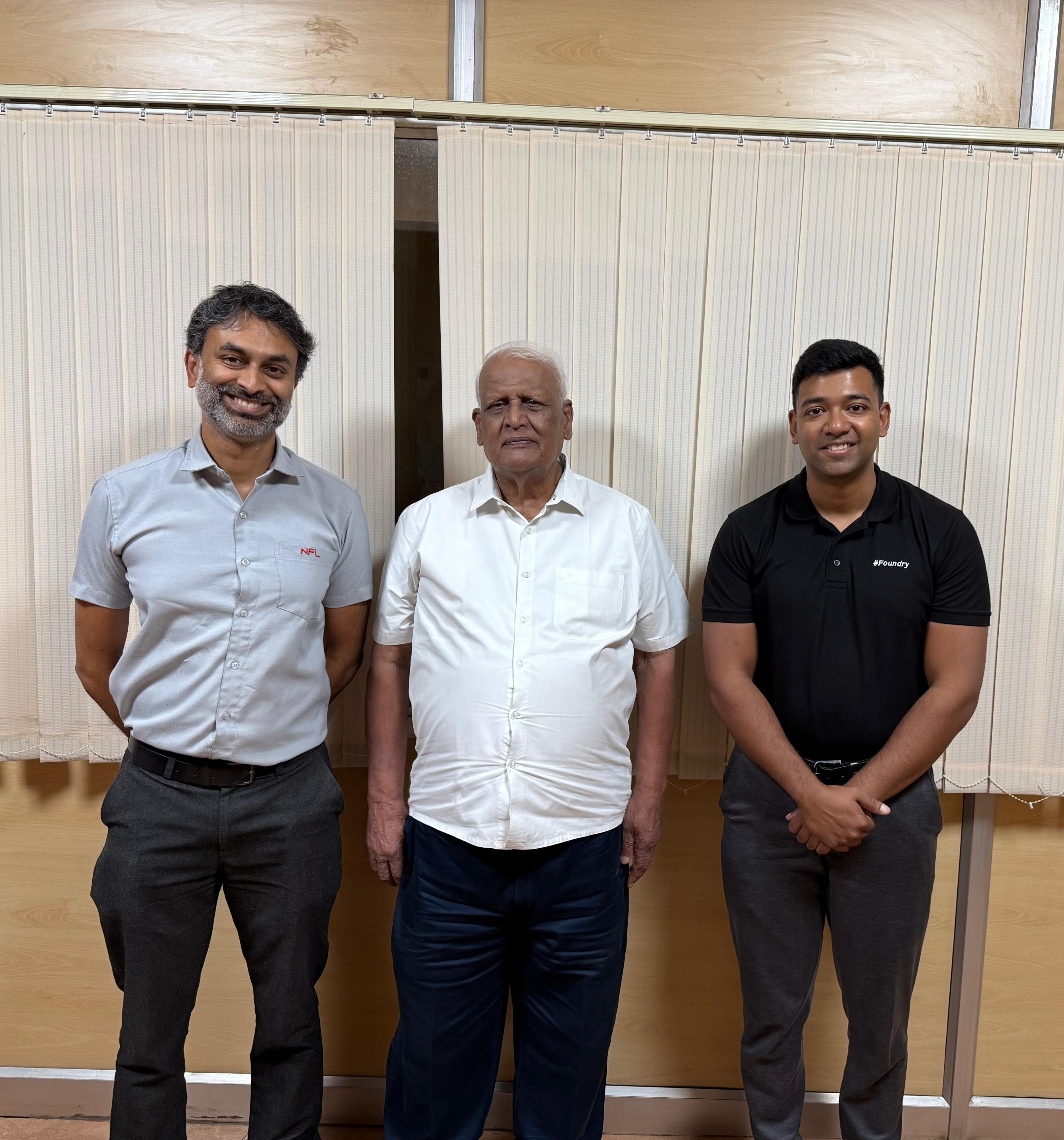 Standing with Mr A V Palaniswamy, Jayaram andf I after the interview at National Fittings Limited.